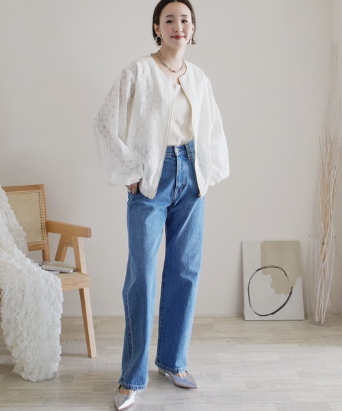 「ECRIRE」 ジップアップブルゾン M オフホワイト レディース_画像4