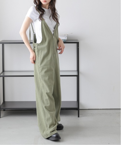 AMELY」 オーバーオール フリー オリーブ レディース : ZOZOTOWN Yahoo