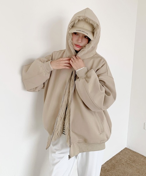 コート アウター 「2WAY」リバーシブルフェイクファーパーカー