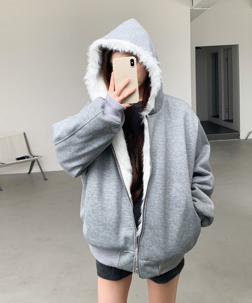 コート アウター 「2WAY」リバーシブルフェイクファーパーカー