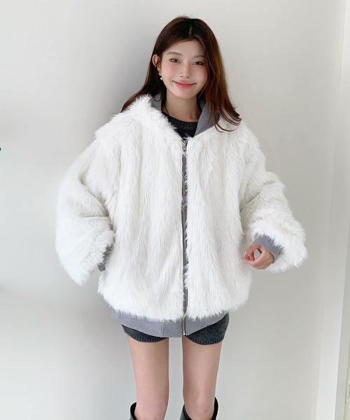 コート アウター 「2WAY」リバーシブルフェイクファーパーカー