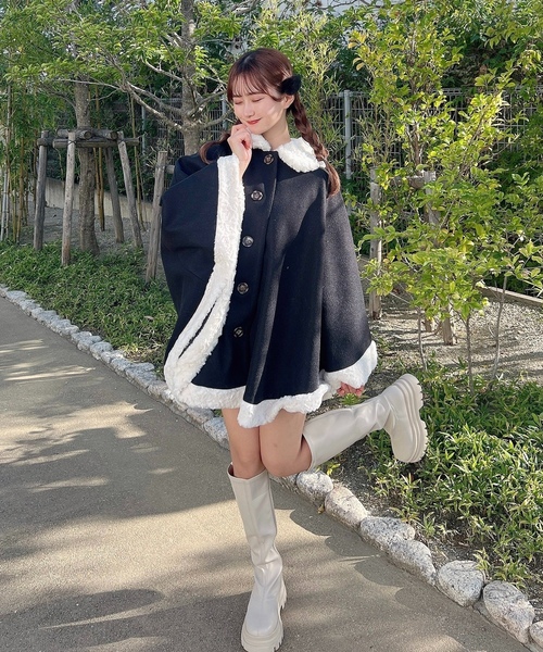 ちょろちっちぽんぽん　stone  ヴィンテージ　ジャケット apres jour by あかちゃす」 ポンチョコート フリー ブラック