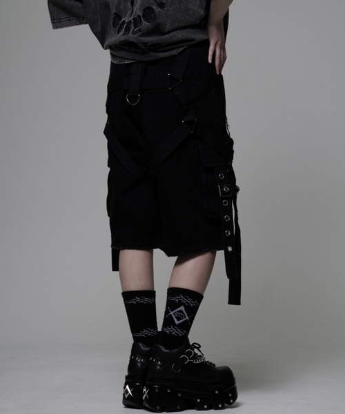 ✄*様 『REFLEM/レフレム』サスペンダー付きデニムショーツ　黒 REFLEM（レフレム）の「『REFLEM/レフレム』サスペンダー付きデニム