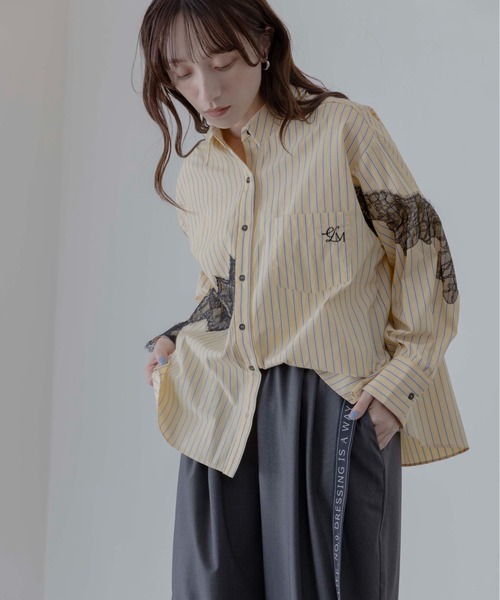 Eimee Law（エイミーロウ） ブラウス シャツ レースラインストライプ