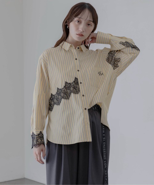 エイミーロウ　Eimee Law　レースブラウス Eimee Law（エイミーロウ） ブラウス シャツ レースラインストライプ
