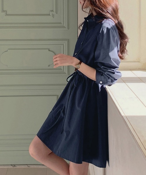 ReRe シャツワンピース ウエストドロスト×シャツワンピース : ZOZOTOWN