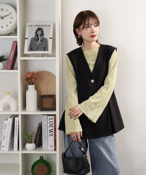 FUNALIVE（ファンアライブ） ベスト ジレ Vネック金ボタンペプラム