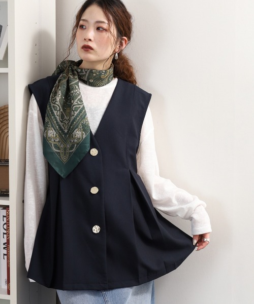 FUNALIVE（ファンアライブ） ベスト ジレ Vネック金ボタンペプラム