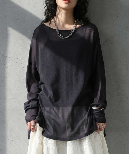 antiqua（アンティカ） tシャツ クルーネック シアー ロンT レディース