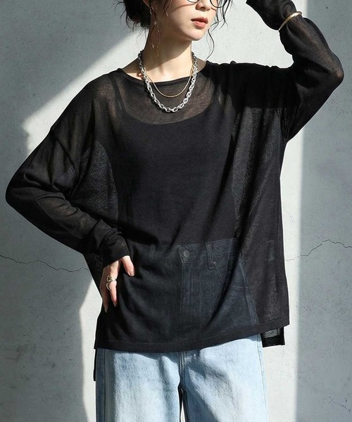 antiqua（アンティカ） tシャツ クルーネック シアー ロンT レディース