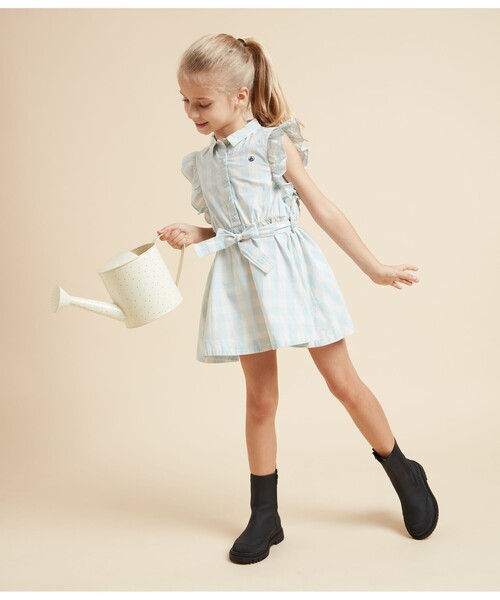 「PETIT BATEAU」 「KIDS」ノースリーブワンピース 4YEAR ライトブルー キッズ_画像4