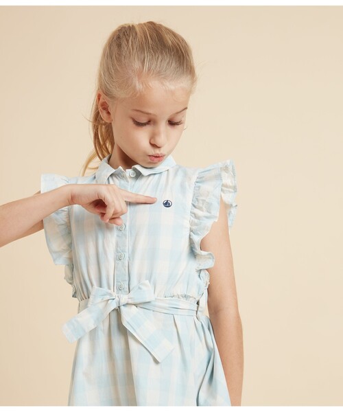 「PETIT BATEAU」 「KIDS」ノースリーブワンピース 4YEAR ライトブルー キッズ_画像6