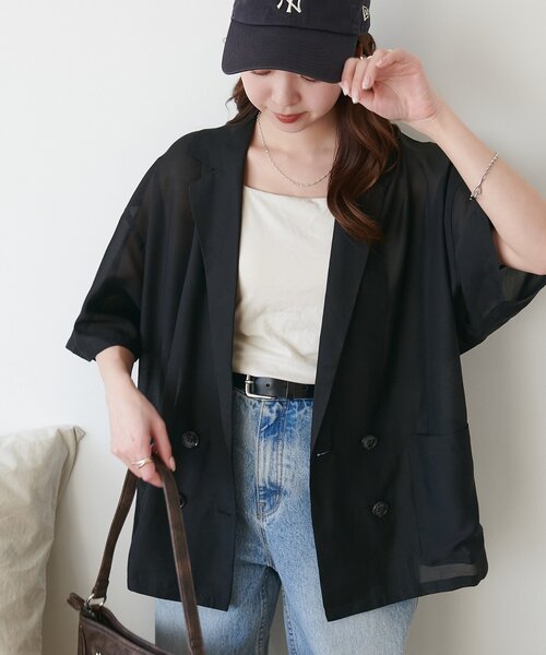 コート アウター シアー半袖シャツジャケット レディースの画像