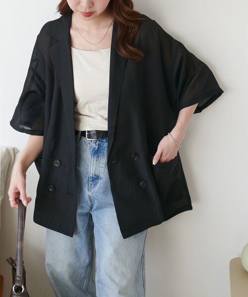 コート アウター シアー半袖シャツジャケット レディースの画像