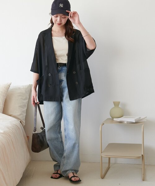 コート アウター シアー半袖シャツジャケット レディースの画像