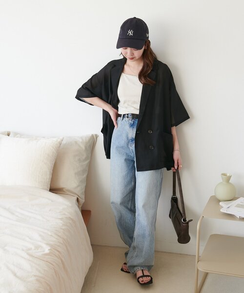 コート アウター シアー半袖シャツジャケット レディースの画像
