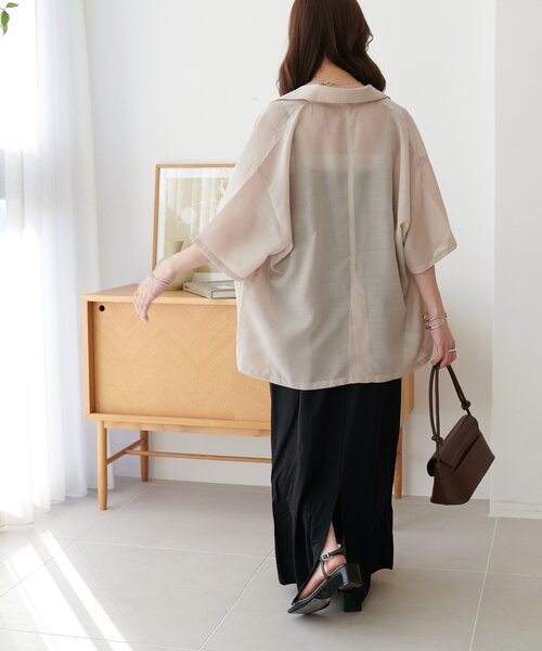 コート アウター シアー半袖シャツジャケット レディースの画像
