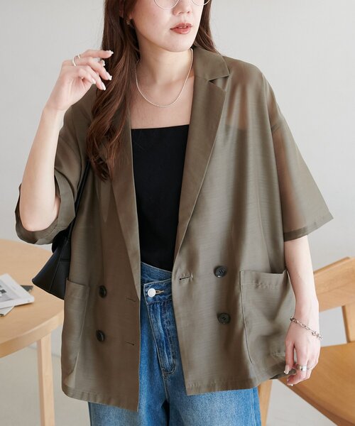 コート アウター シアー半袖シャツジャケット レディースの画像