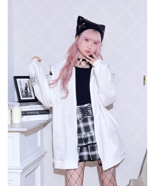 NOEMIE（ノエミー） パーカー クロスラインストーンユニセックスZIP裏