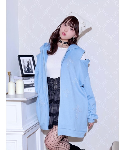 NOEMIE（ノエミー） パーカー クロスラインストーンユニセックスZIP裏