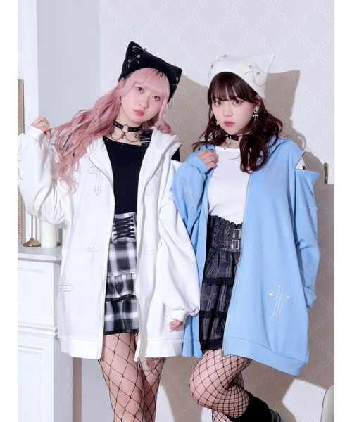 NOEMIE(ノエミー) パーカー クロスラインストーンユニセックスZIP裏 NOEMIE(ノエミー) パーカー クロスラインストーンユニセックスZIP裏