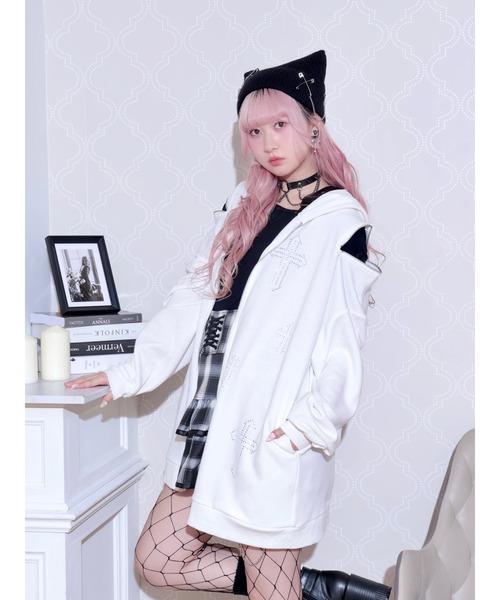 NOEMIE（ノエミー） パーカー クロスラインストーンユニセックスZIP裏