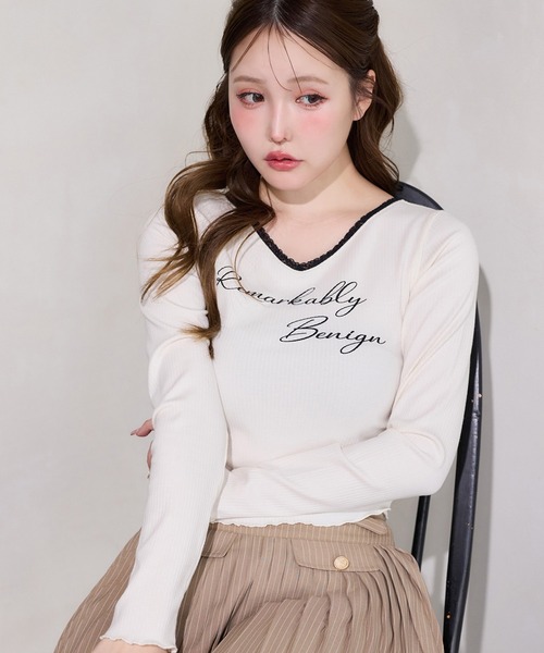 one after another NICE CLAUP tシャツ ロゴレース付きカットソー