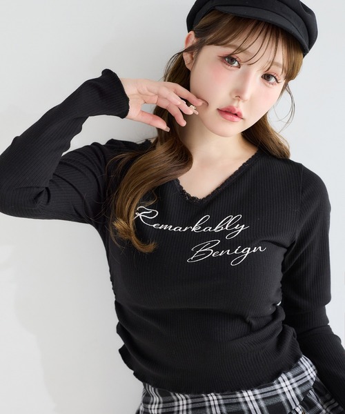 one after another NICE CLAUP tシャツ ロゴレース付きカットソー