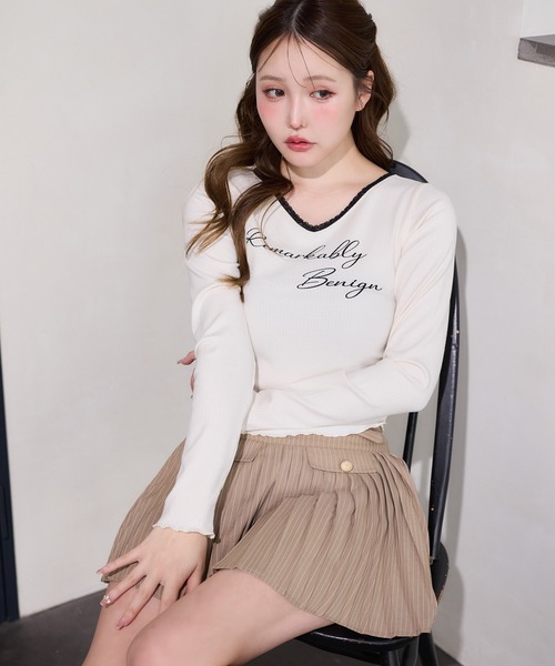 one after another NICE CLAUP tシャツ ロゴレース付きカットソー