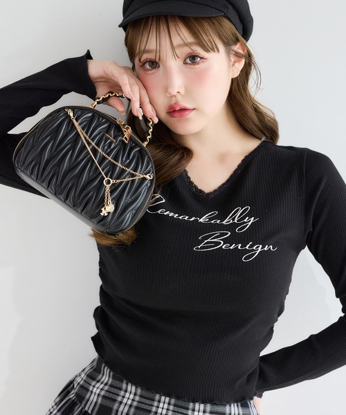 one after another NICE CLAUP tシャツ ロゴレース付きカットソー