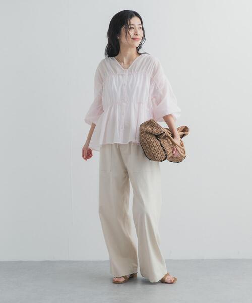 ワイドパンツ パンツ コットンベーカーパンツ レディースの画像