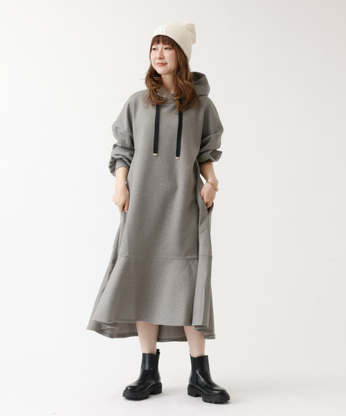 「DESIGNWORKS」 長袖ワンピース フリー グレー レディース_画像3