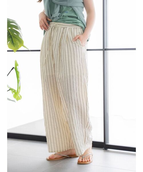 ワイドパンツ パンツ ストライプルーズパンツ レディース
