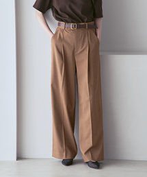 NOBLE ノーブル【洗える】エステルツイルストレッチスラックスパンツ グリーン NOBLE（ノーブル） ワイドパンツ スラックス パンツ 「追加