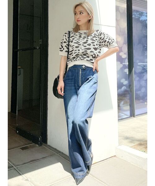 GYDA パンツ デニム ジーンズ フロントZIPデザインフレアデニム