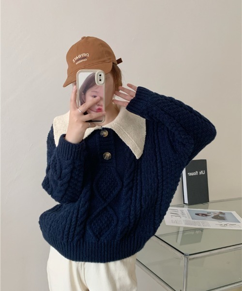 ニット ビッグカラーポロニット レディース : 70177948 : ZOZOTOWN 