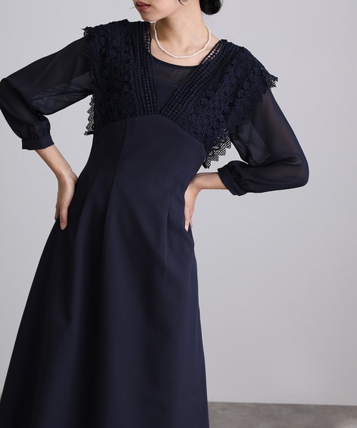 atlo（アトロ） ドレス ミモレ丈＆七分袖フォーマルエンジェルスリーブ