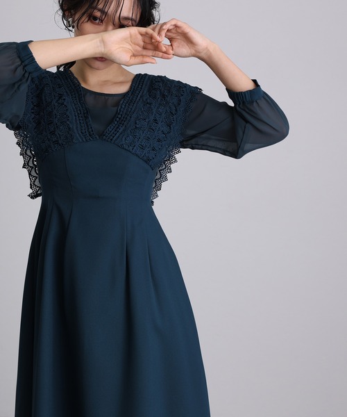 atlo（アトロ） ドレス ミモレ丈＆七分袖フォーマルエンジェルスリーブ