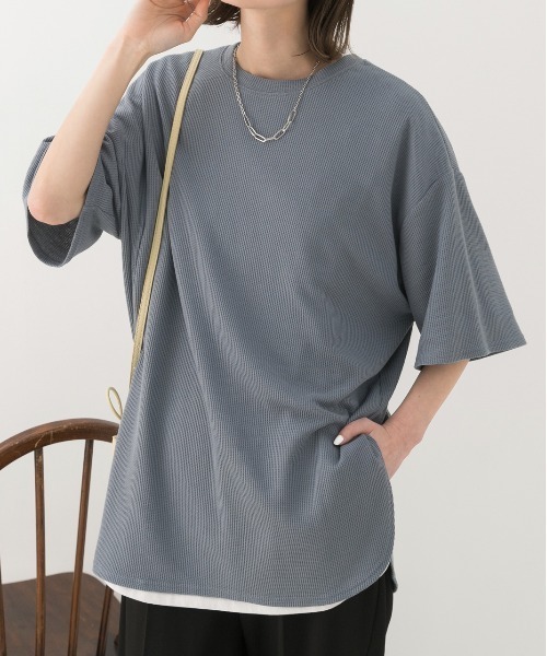 ad thie（アドティエ） tシャツ 裾ラウンド ワッフルTシャツ