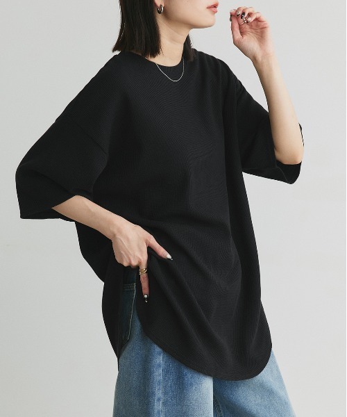 ad thie（アドティエ） tシャツ 半袖 裾ラウンド ワッフルTシャツ