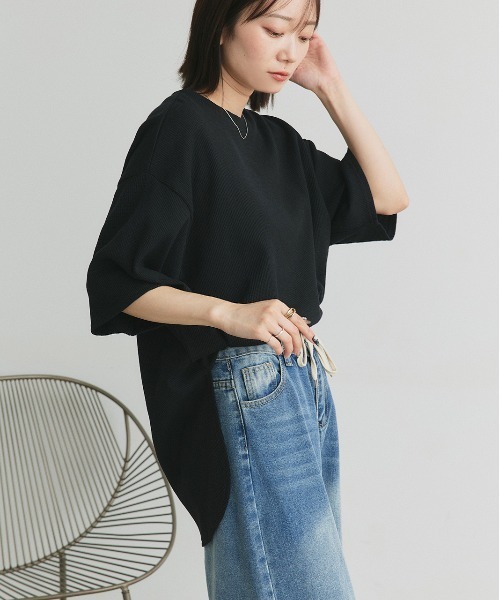 ad thie（アドティエ） tシャツ 裾ラウンド ワッフルTシャツ