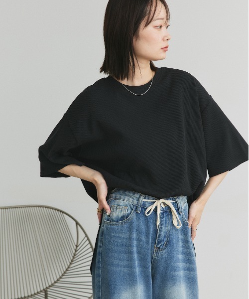 ad thie（アドティエ） tシャツ 裾ラウンド ワッフルTシャツ