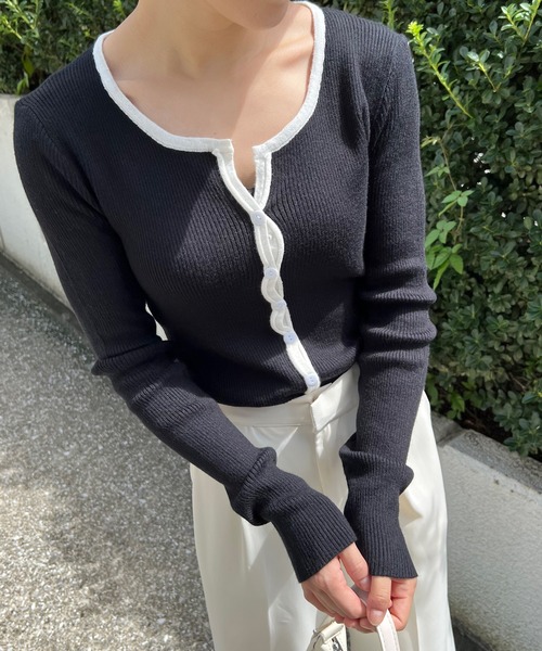 カーディガン ロゴ カジュアル バイカラー ルーズ ユニセックス 93055565_cd1.jpg