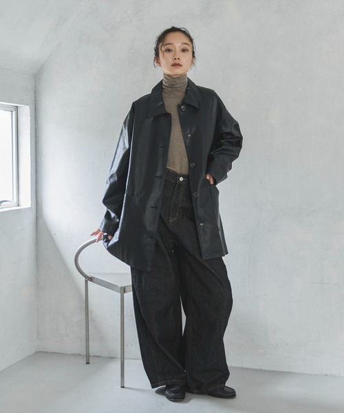 新品☆【MIESROHE】フェイクレザーカバーオールジャケット　レザージャケット MIESROHE ミースロエ レザージャケット MIESROHE（ミースロエ