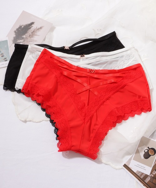 Lace Ladies ショーツ 「3枚セット」ハイウエストバッククロス