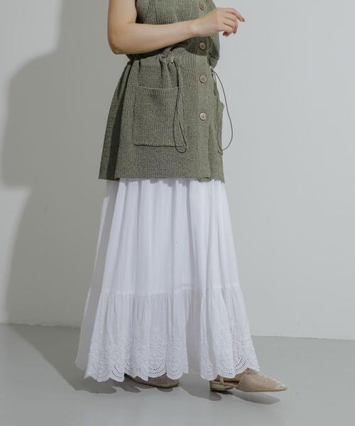 PLEATS PLEASE ロングスカート スカラップ ティアード サイズ5 SENSE OF PLACE by URBAN RESEARCH ロング スカート スカラップレース