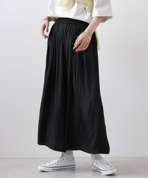 ワイドパンツ パンツ A.N.L 割繊糸ラップギャザーパンツ レディース