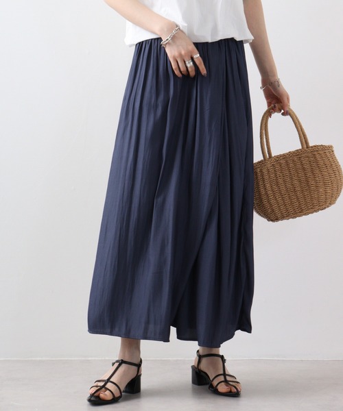 ワイドパンツ パンツ A.N.L 割繊糸ラップギャザーパンツ レディース