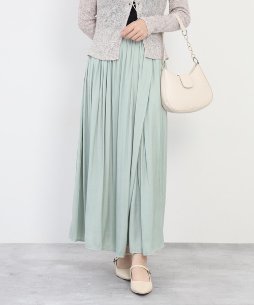 ワイドパンツ パンツ A.N.L 割繊糸ラップギャザーパンツ レディース
