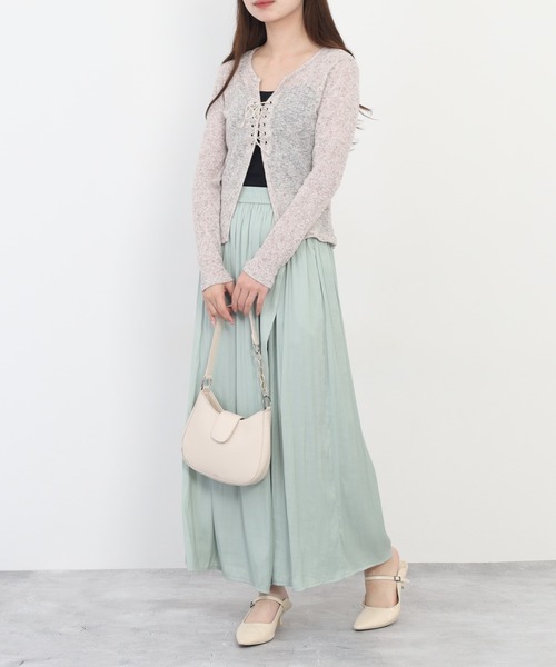 ワイドパンツ パンツ A.N.L 割繊糸ラップギャザーパンツ レディース